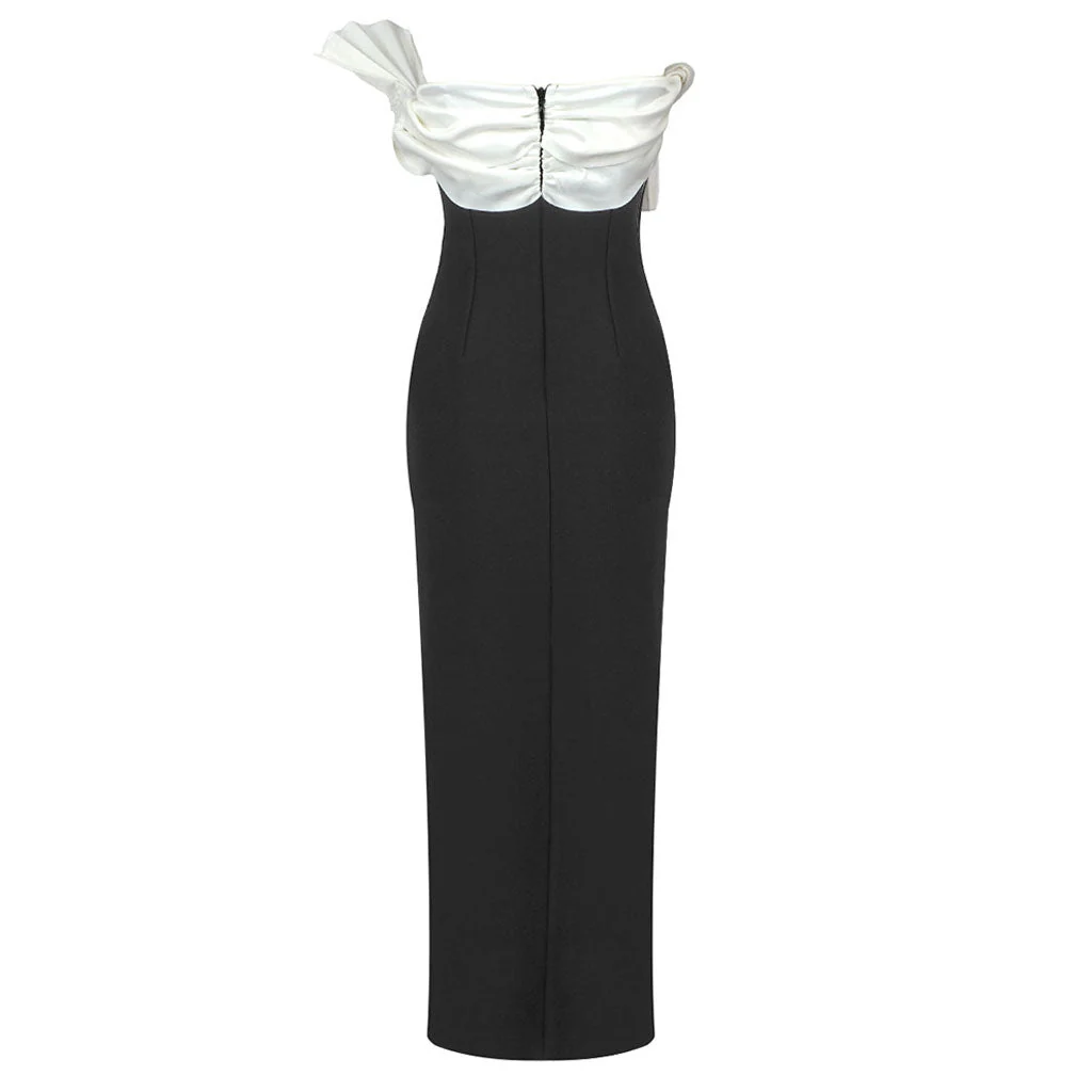Elegant Two Tone Ruffled Fan Applique Strapless Bandage Maxi Evening Dress - Image 4