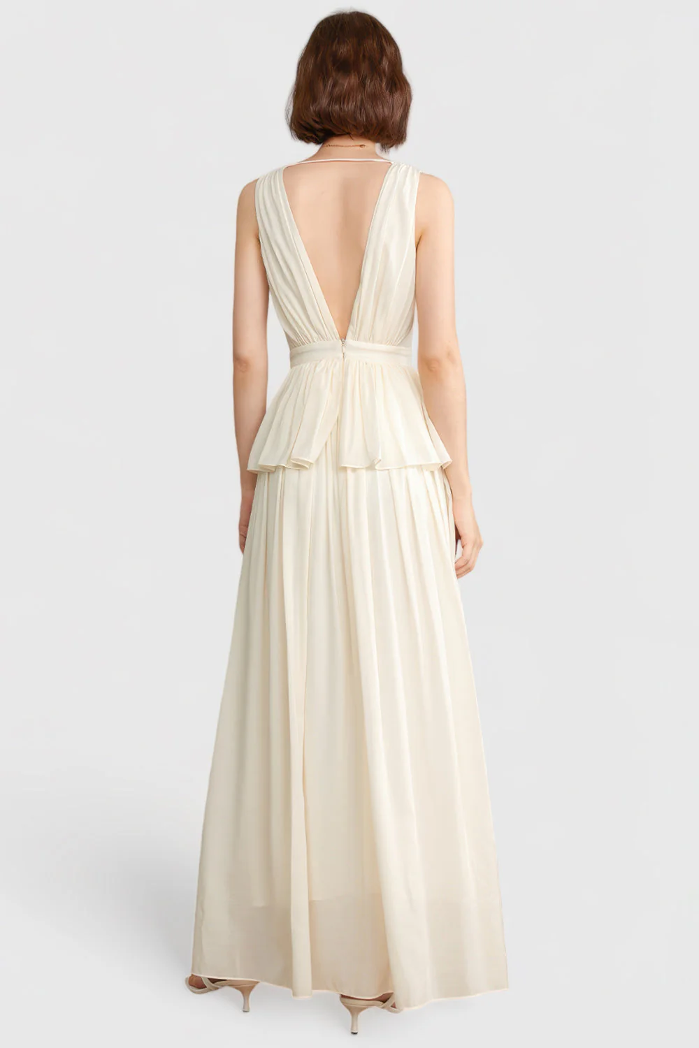 Elegant V-Neck Maxi Dress - Vanilla - Image 2