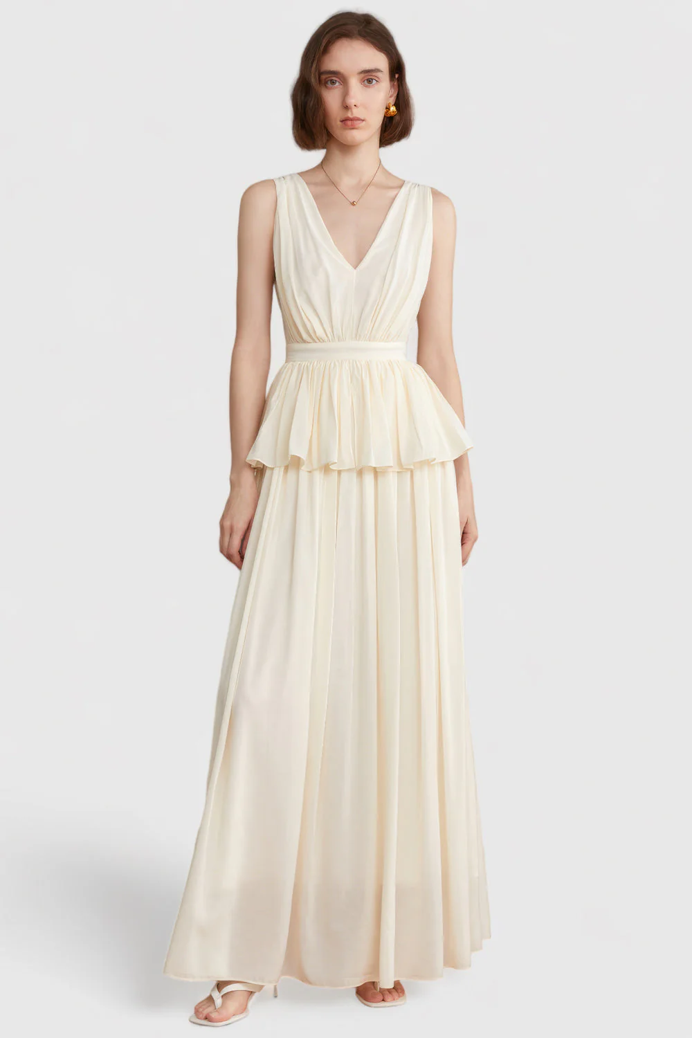 Elegant V-Neck Maxi Dress - Vanilla - Image 4