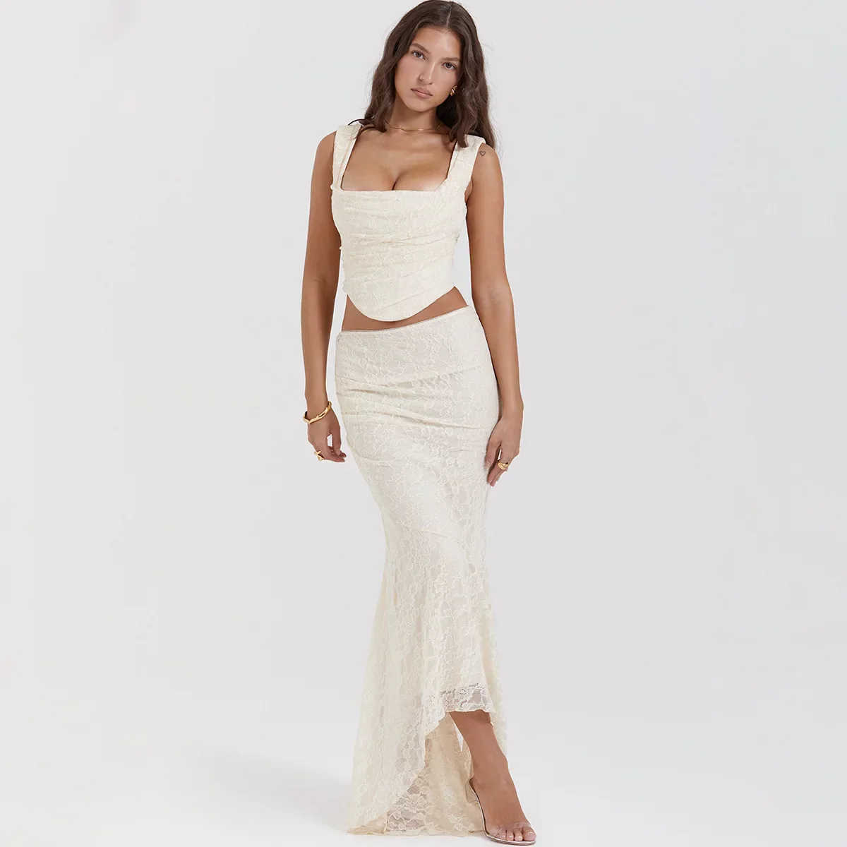 Lace UP CROP TOP and MAXI Skirt SET - Image 4