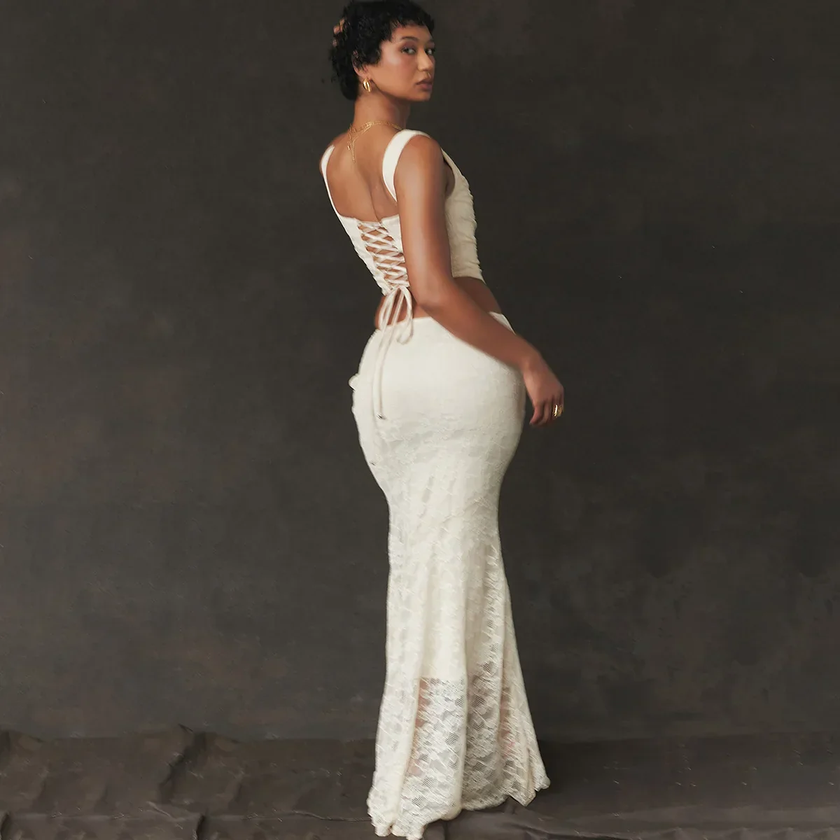Lace UP CROP TOP and MAXI Skirt SET - Image 9