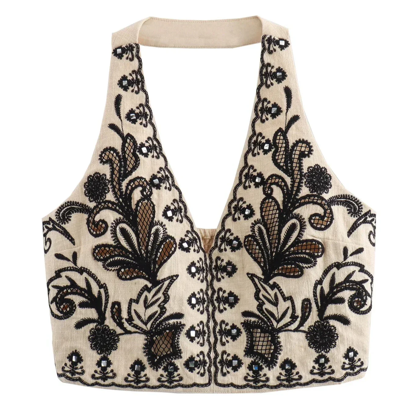 WHITE  EMBROIDERED Mini Skirt and HALTER CROP TOP 2 PEACE SET - Image 9