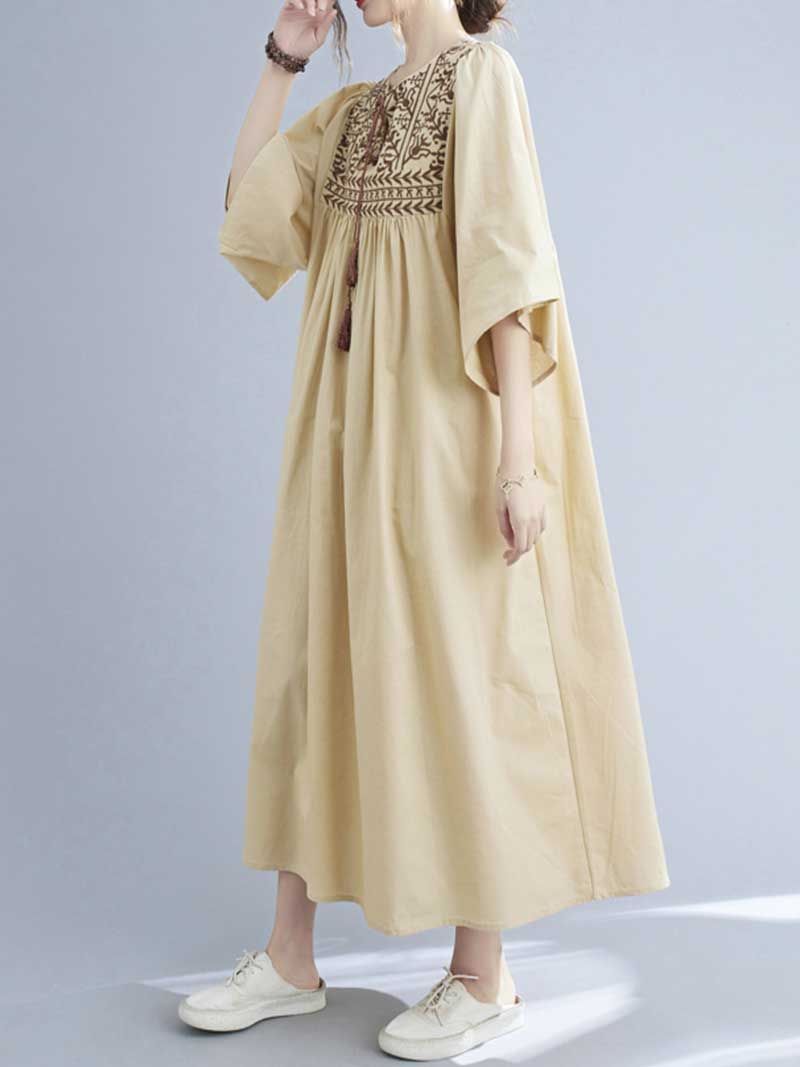Embroidered Polyester Round-Neck A-Line Dress - Image 10