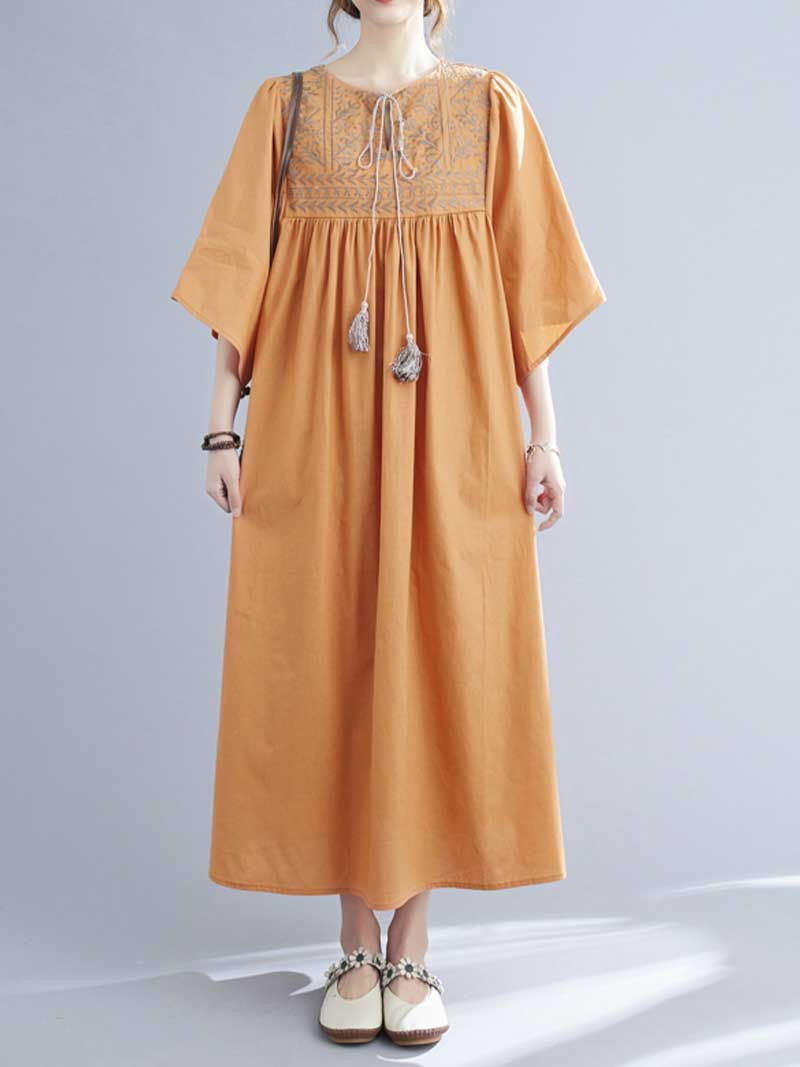 Embroidered Polyester Round-Neck A-Line Dress - Image 12