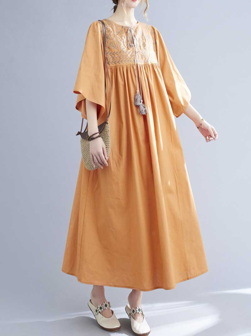 Embroidered Polyester Round-Neck A-Line Dress - Image 13