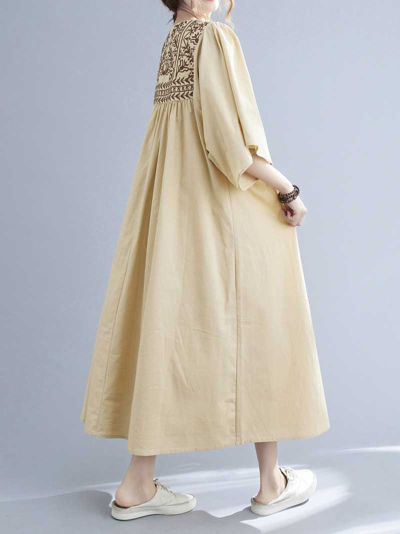 Embroidered Polyester Round-Neck A-Line Dress - Image 6