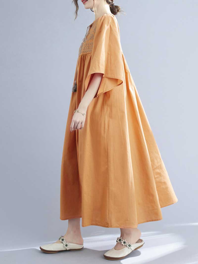Embroidered Polyester Round-Neck A-Line Dress - Image 8