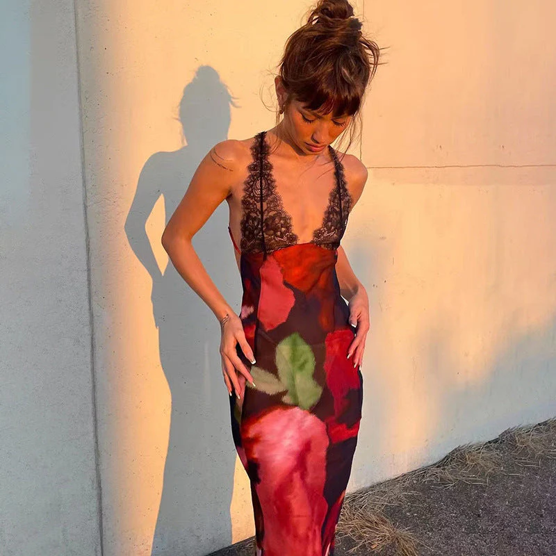 AKANE V NECK Lace PRINTED MAXI Dress - Image 6