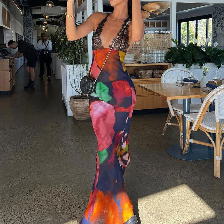 AKANE V NECK Lace PRINTED MAXI Dress - Image 7