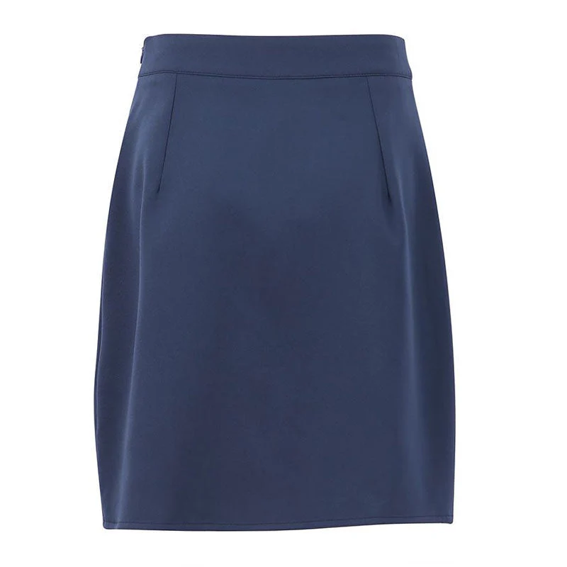 Enchanting Wrap Split Front Zipper Trim High Waist Mini Skirt - Navy Blue - Image 5