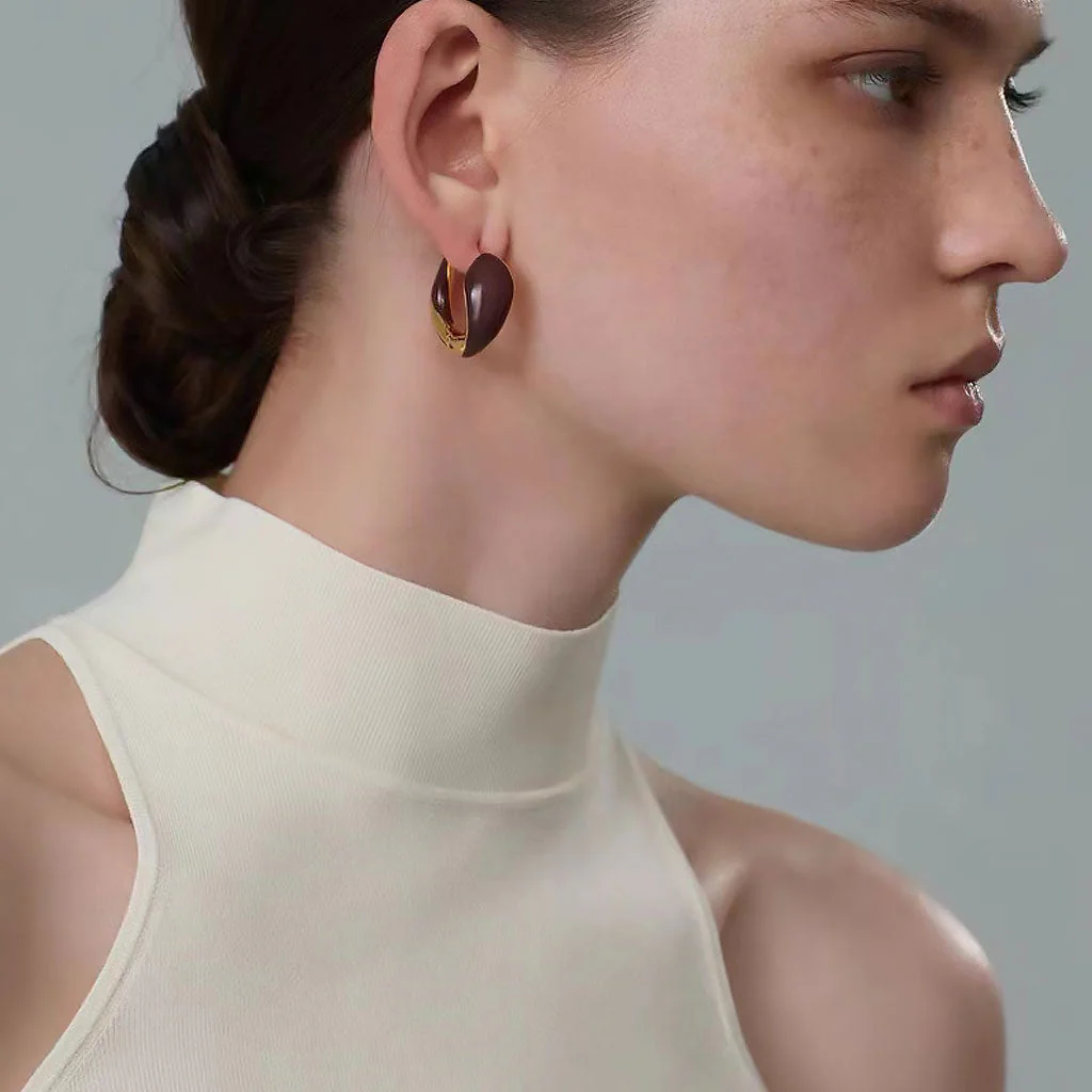 Luxury Metallic Enameled Two Tone Hinged Hoop Earrings - Image 4
