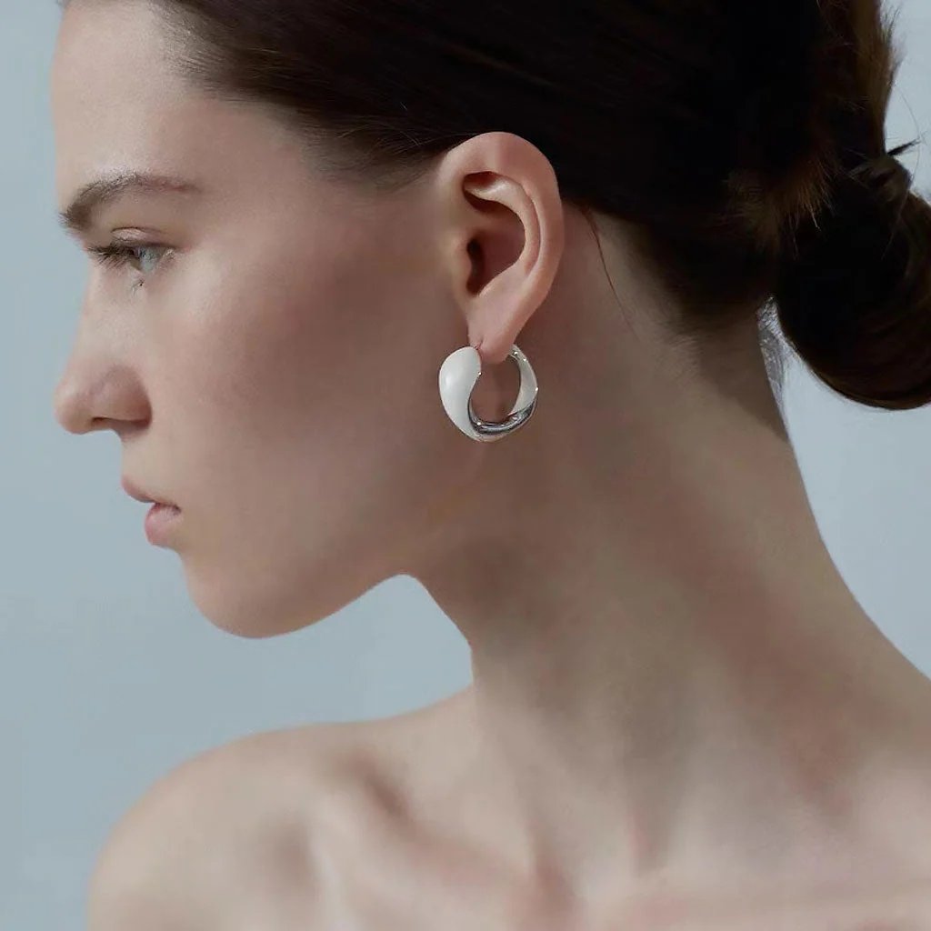 Luxury Metallic Enameled Two Tone Hinged Hoop Earrings - Image 5