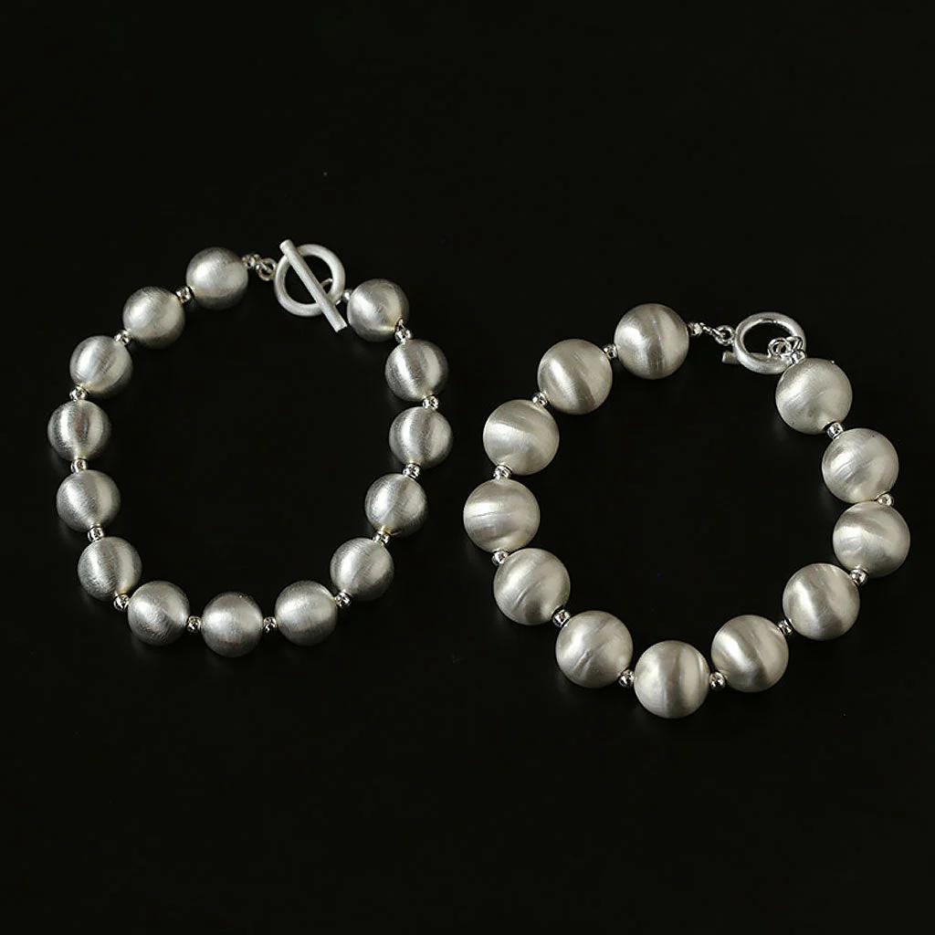 Opulent Brushed Satin Sterling Silver Pearlized Ball Bracelet - Image 3