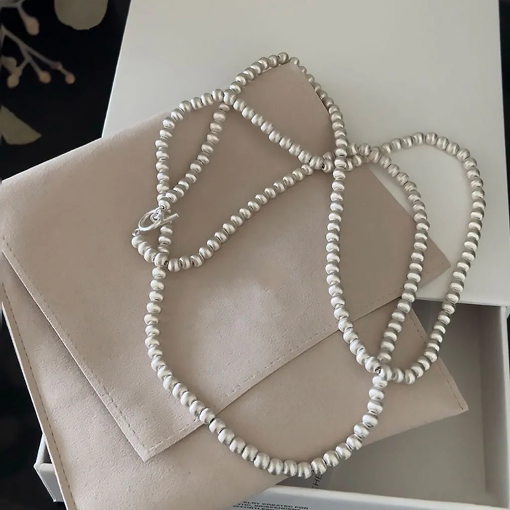 Quiet Luxury Brushed Satin Ball Sterling Silver Lariat NeckLace - Image 6