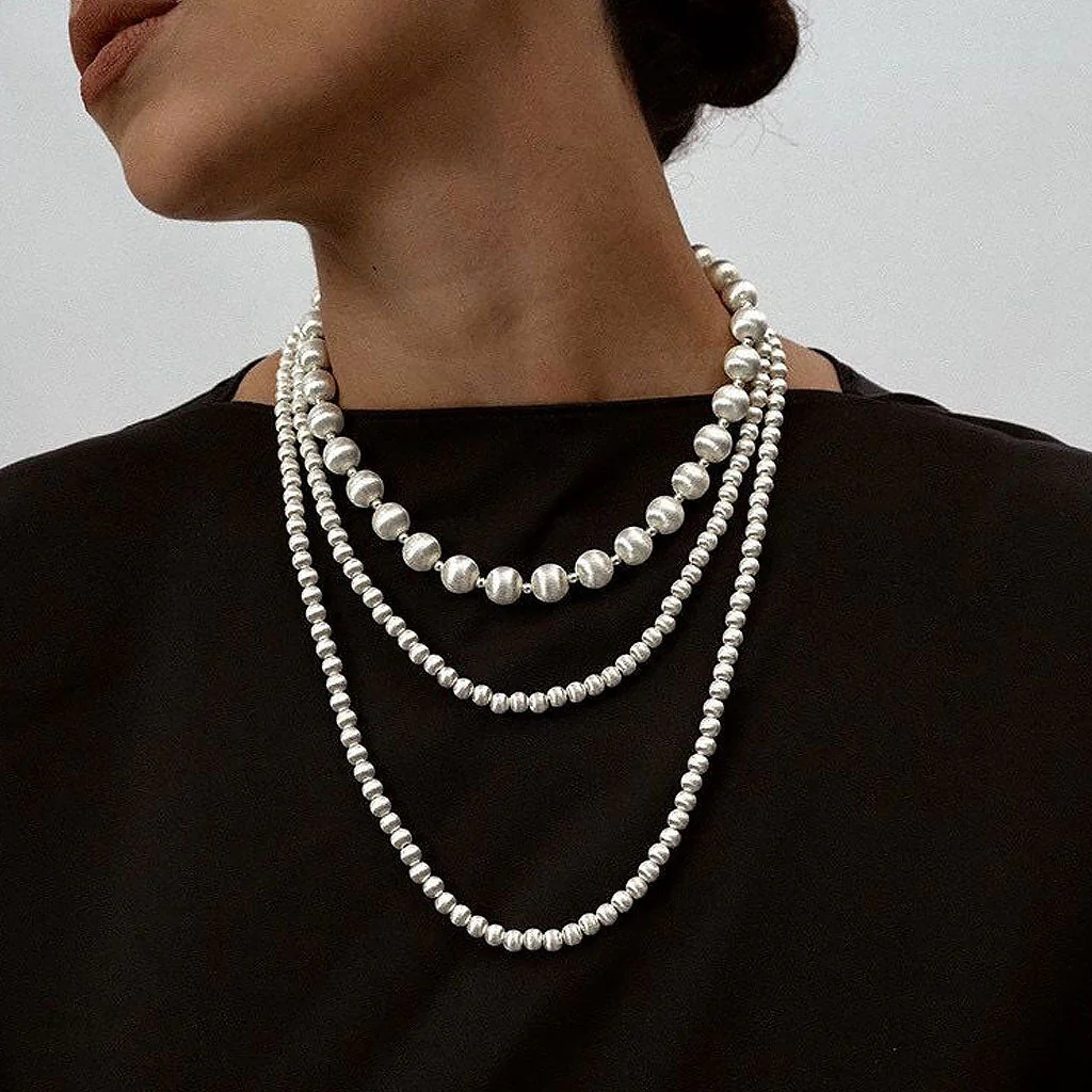 Quiet Luxury Brushed Satin Sterling Silver Ball Choker NeckLace - Image 2