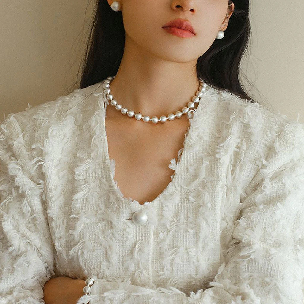 Quiet Luxury Brushed Satin Sterling Silver Ball Choker NeckLace - Image 3