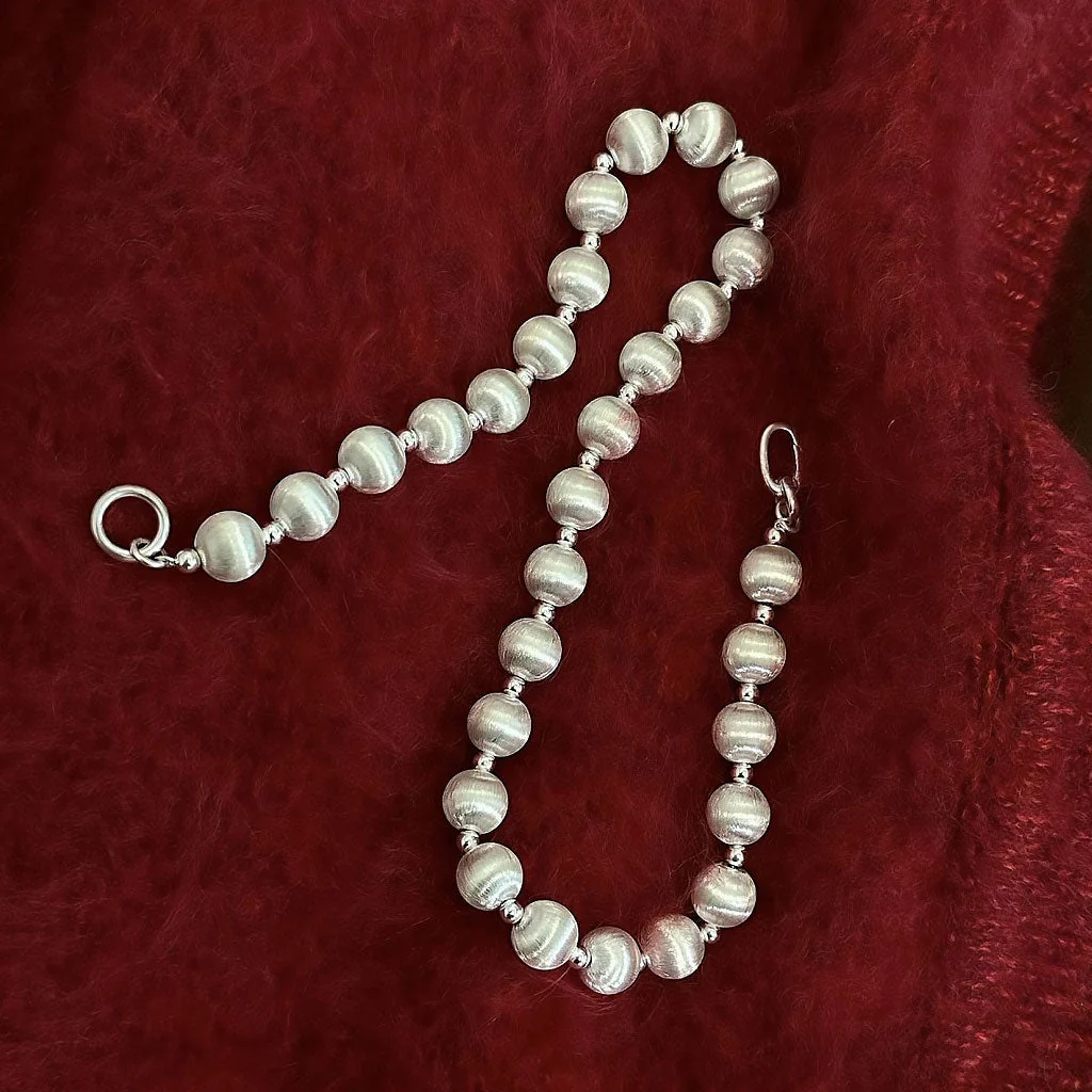 Quiet Luxury Brushed Satin Sterling Silver Ball Choker NeckLace - Image 4