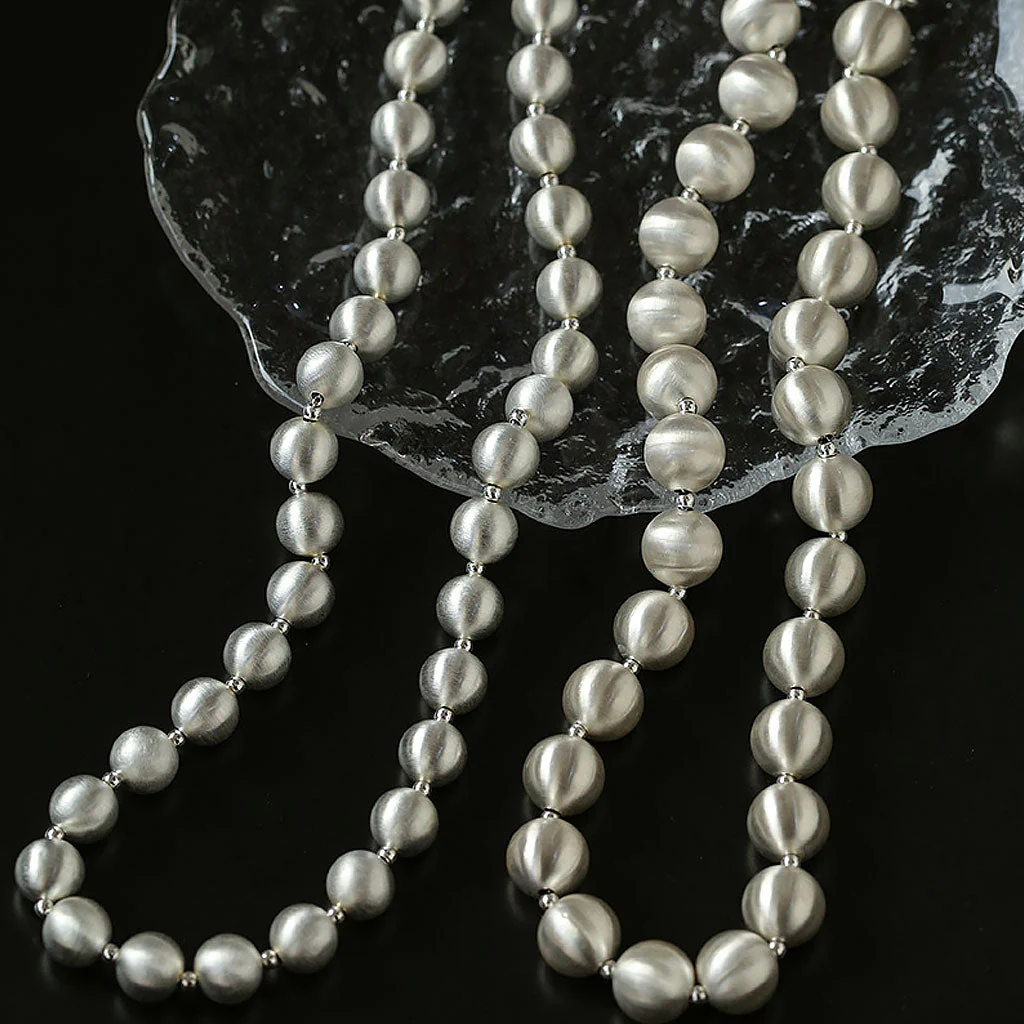 Quiet Luxury Brushed Satin Sterling Silver Ball Choker NeckLace - Image 5