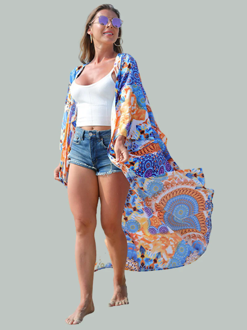 Enlighten Me Blue Polyester Kimono Jacket - Image 4