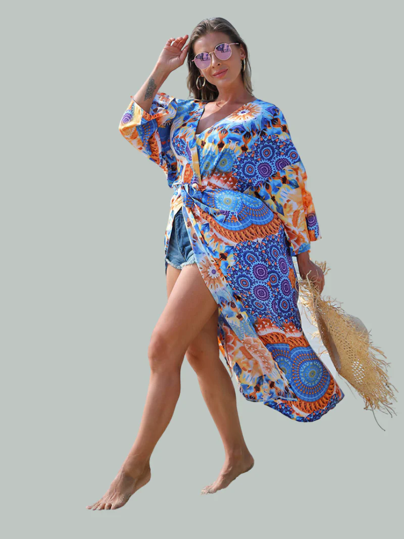 Enlighten Me Blue Polyester Kimono Jacket - Image 5