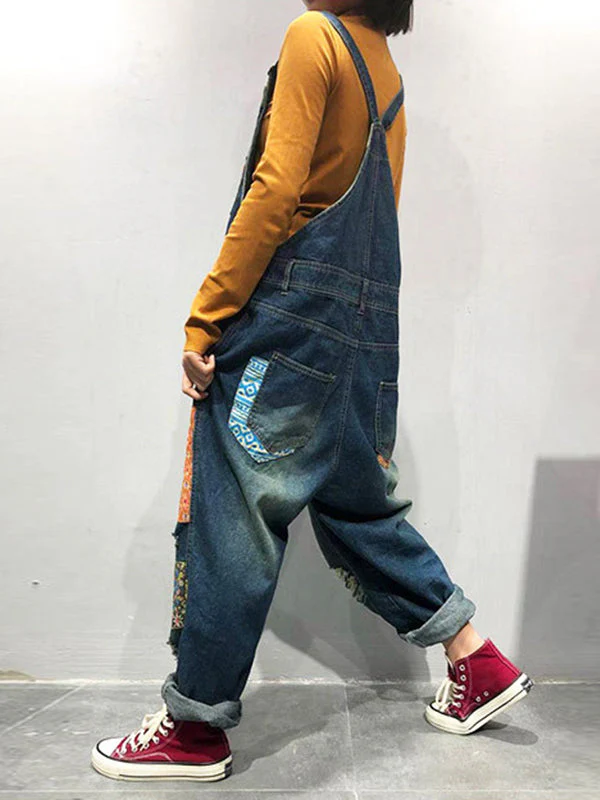 Estela Patchwork Prints Ripped Overall Dungarees - Image 2