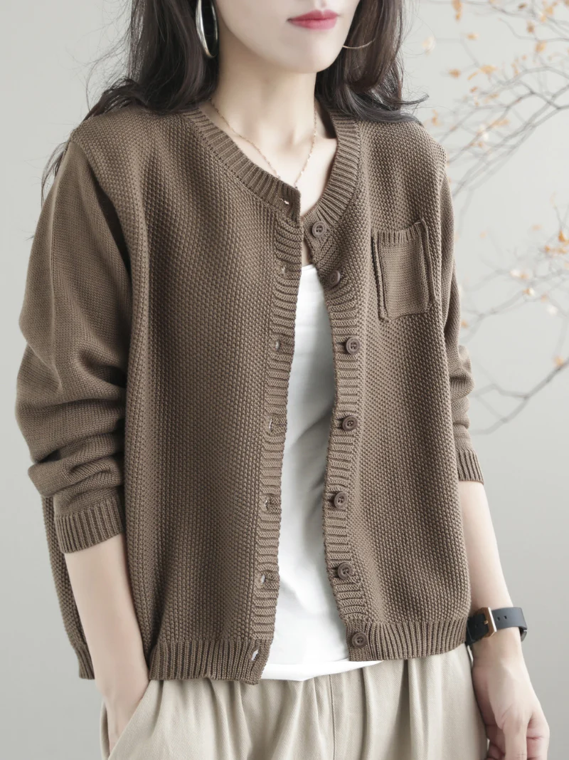 Women Casual Cardigan Long Sleeves  Loose Knitted Button Pocket Jacket - Image 12