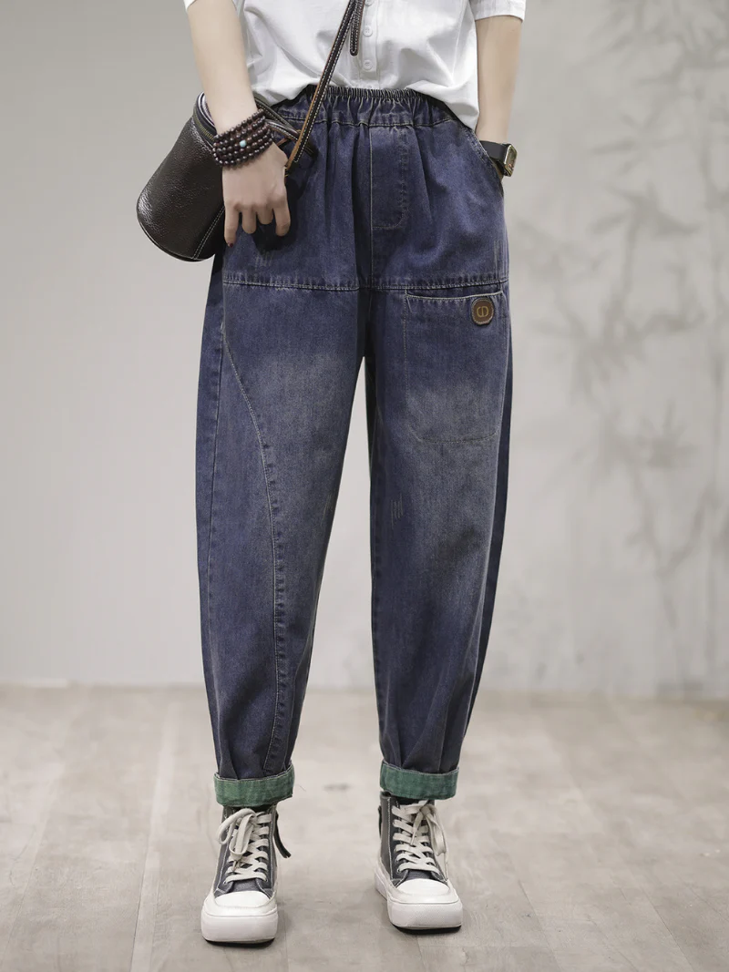 Women Loose Fit  Harem Cotton Denim Jeans Trousers Pants - Image 3