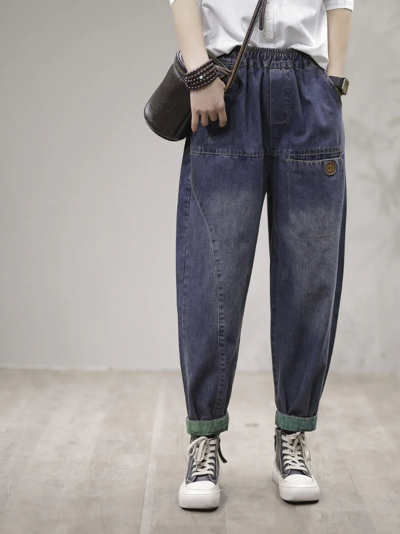 Women Loose Fit  Harem Cotton Denim Jeans Trousers Pants - Image 8