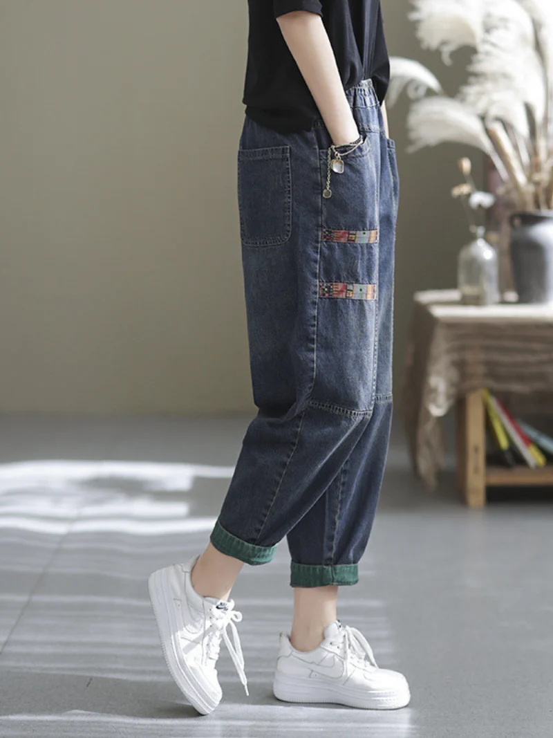 Casual Denim Loose patch Harem Bottom Pants - Image 6