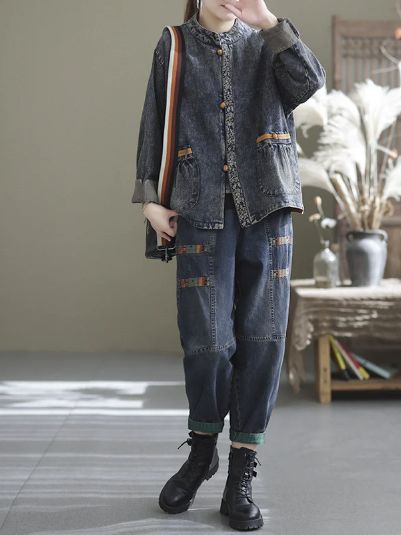 Casual Denim Loose patch Harem Bottom Pants - Image 7