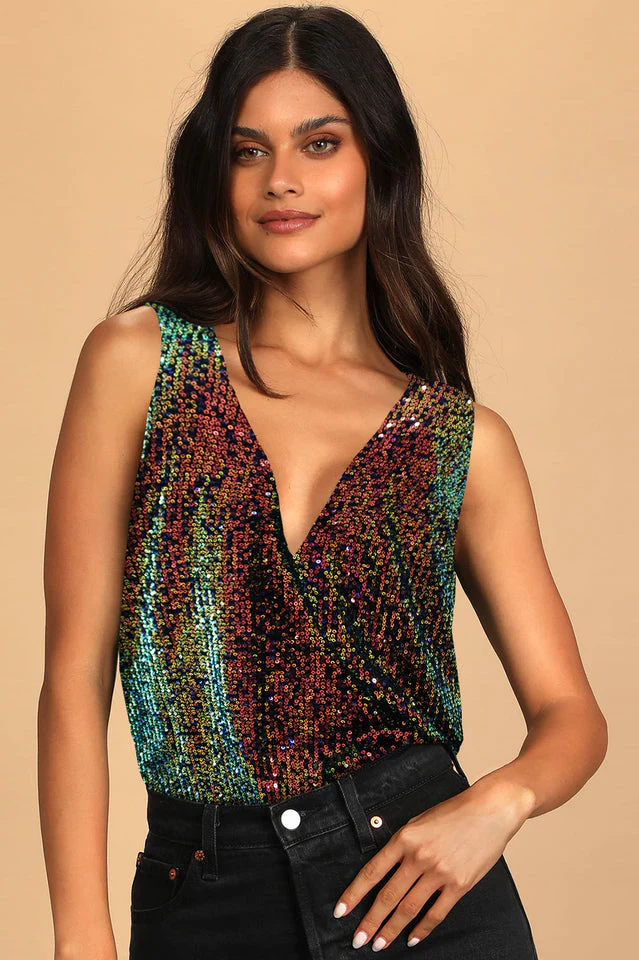 Evening Of Wonder Sequin Cowl Back Bodysuit - Image 23