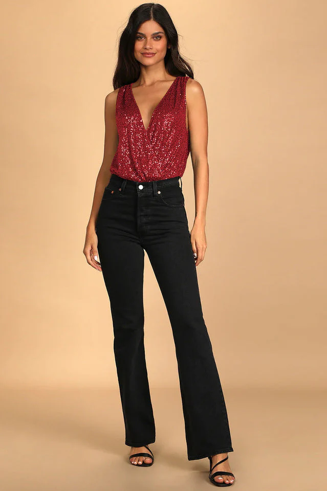 Evening Of Wonder Sequin Cowl Back Bodysuit - Image 7