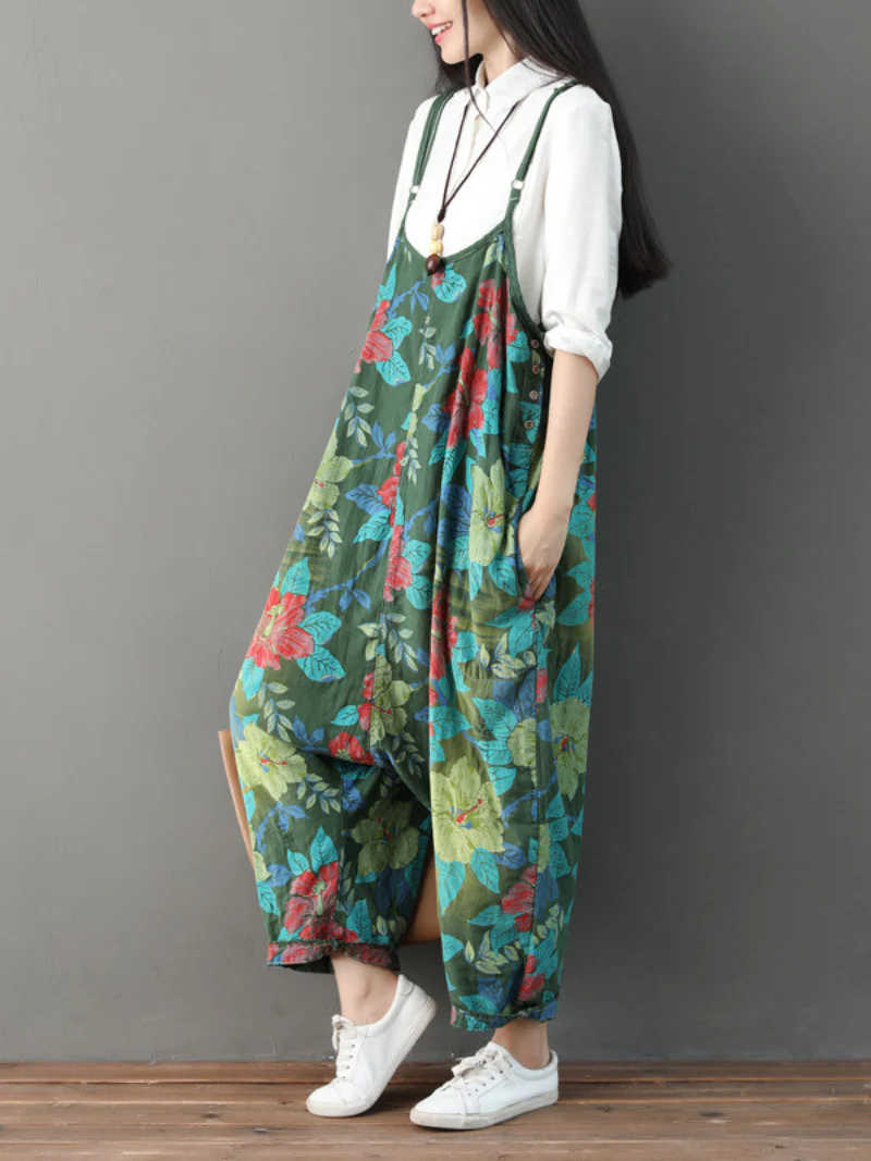 Everyday Wear Casual Flowers Bibs Overalls - Image 3