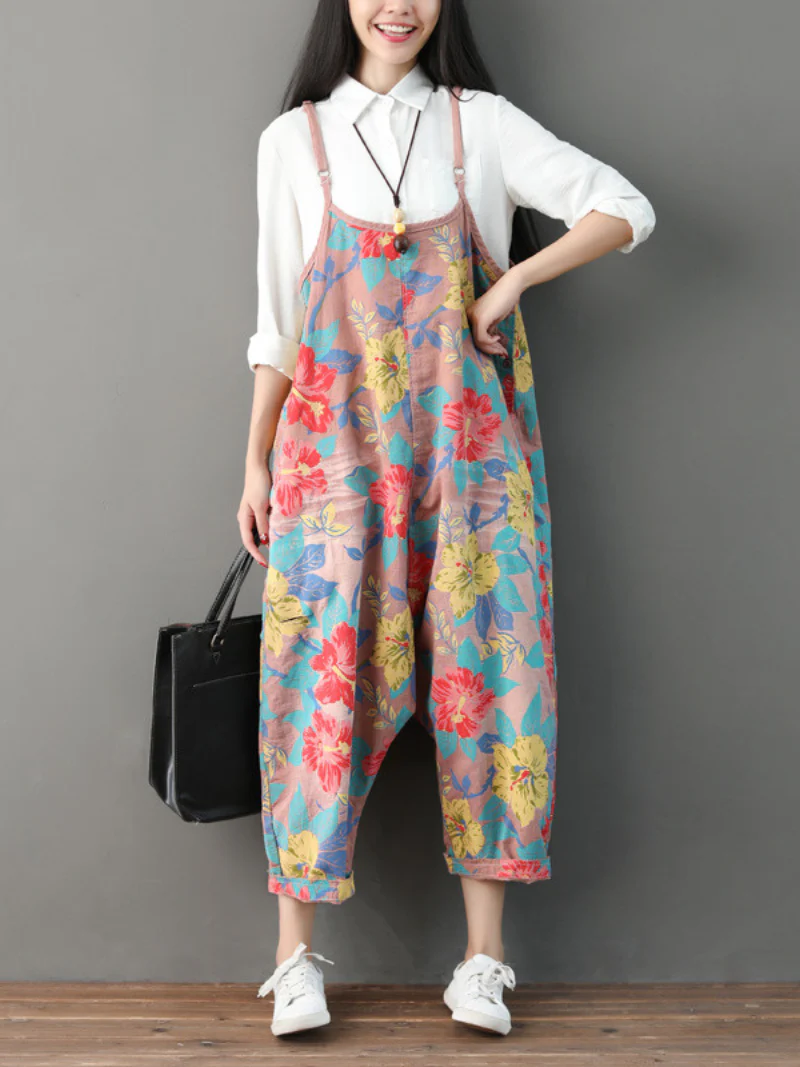Everyday Wear Casual Flowers Bibs Overalls - Image 9