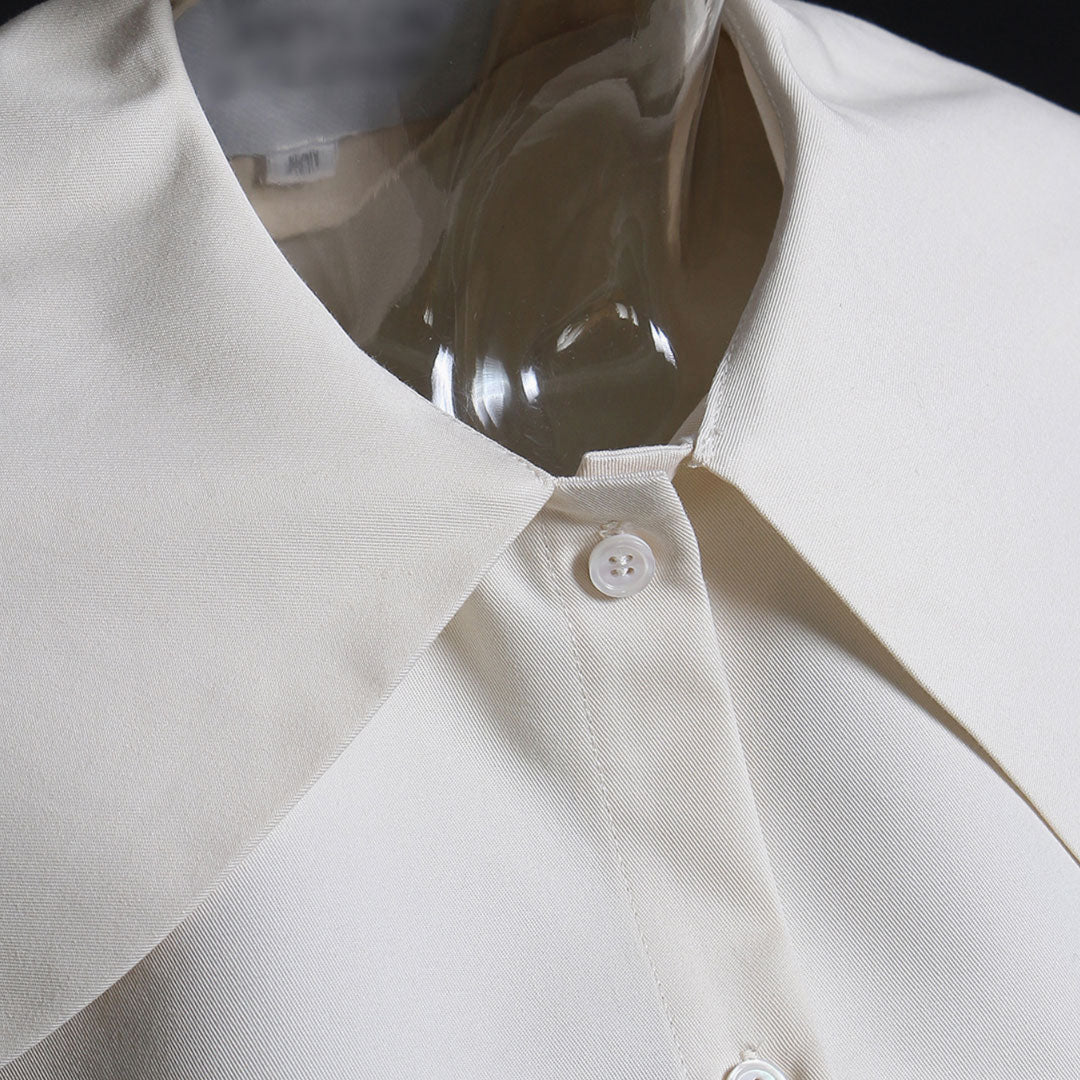 Exaggerated Collar Button Down Backless Asymmetric Blouse - Cream - Image 4