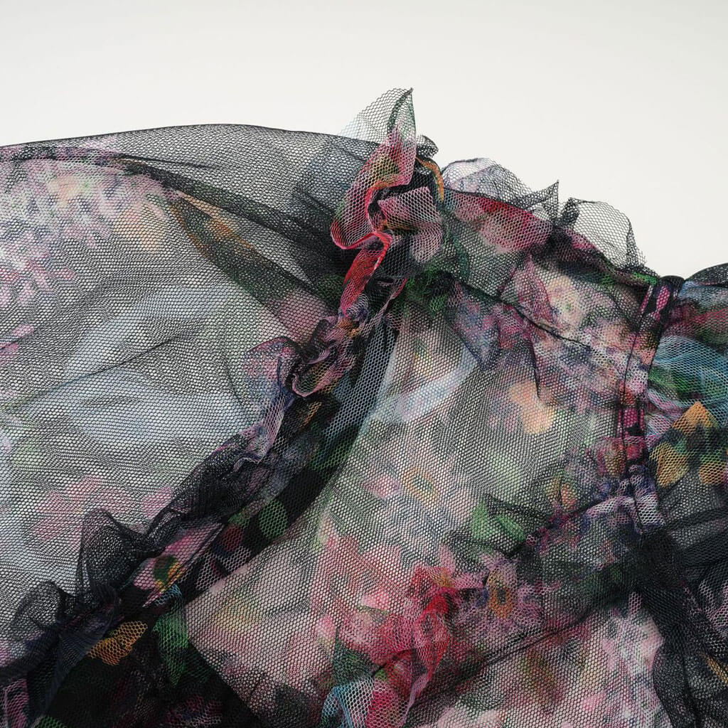 Exquisite Ruffled Mock Neck Long Sleeve Floral Gauze Tiered Maxi Dress - Image 3