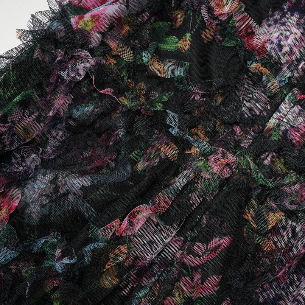Exquisite Ruffled Mock Neck Long Sleeve Floral Gauze Tiered Maxi Dress - Image 4