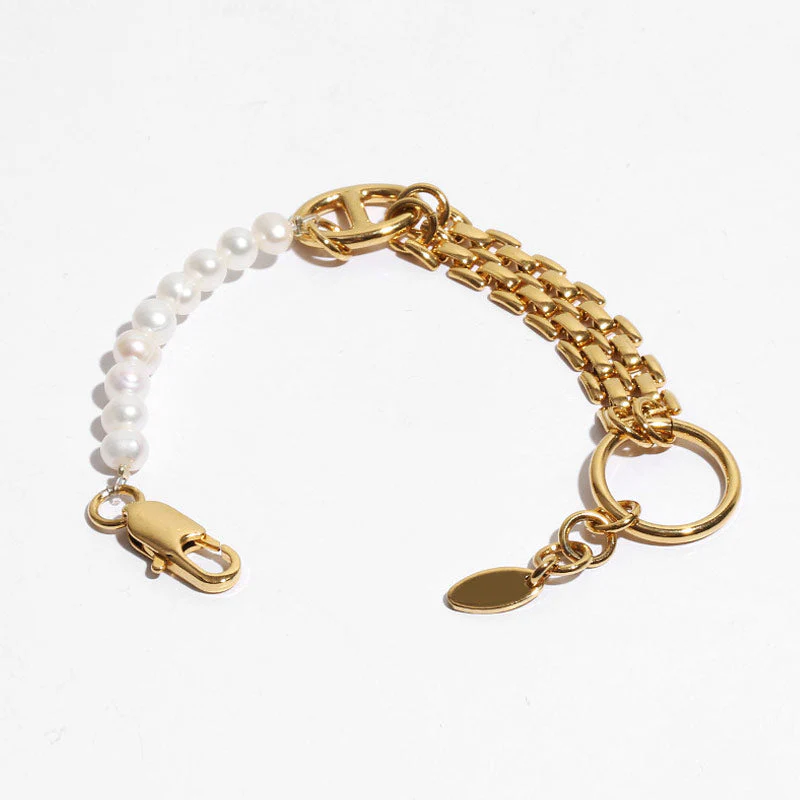 Eye-Catching Chunky Strand Pearl Beaded Bracelet - Gold - Image 2