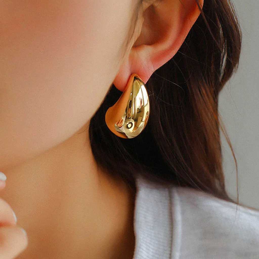 Eye Catching Oversized Water Drop Half Hoop Polished Dome Earrings - Image 2