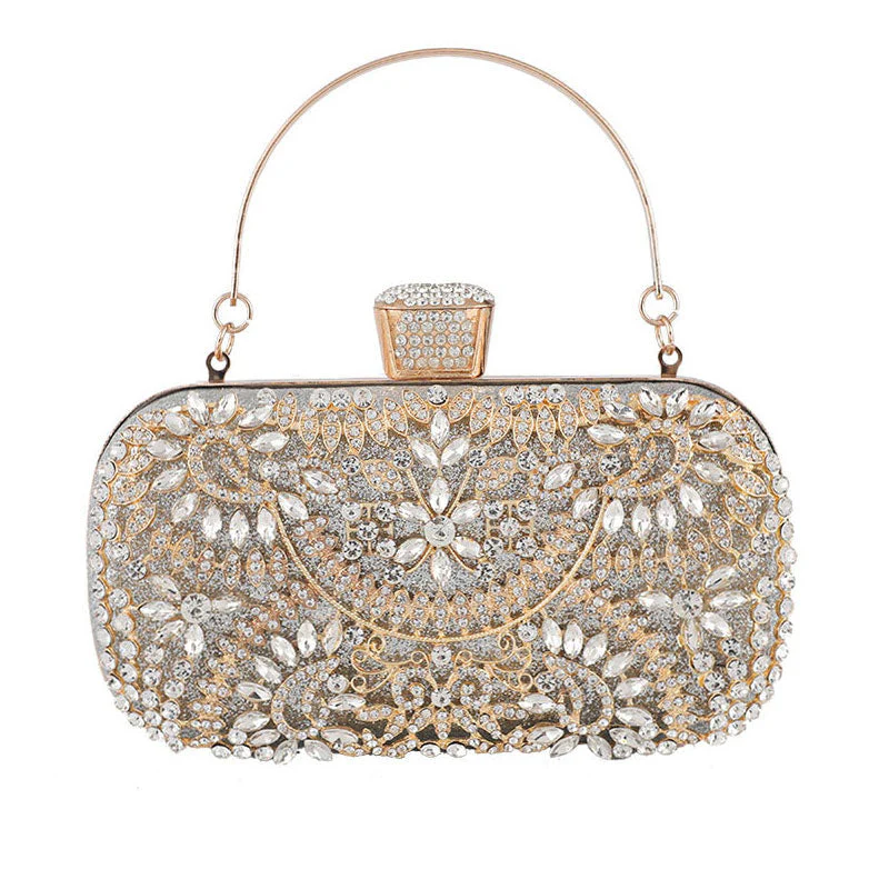 Eye-Catching Rhinestone Embellished Rectangle Evening Clutch Bag - Silver - Image 2