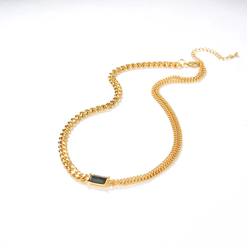 Eye-Catching Rhinestone Inlaid Chunky Chain NeckLace - Gold - Image 2