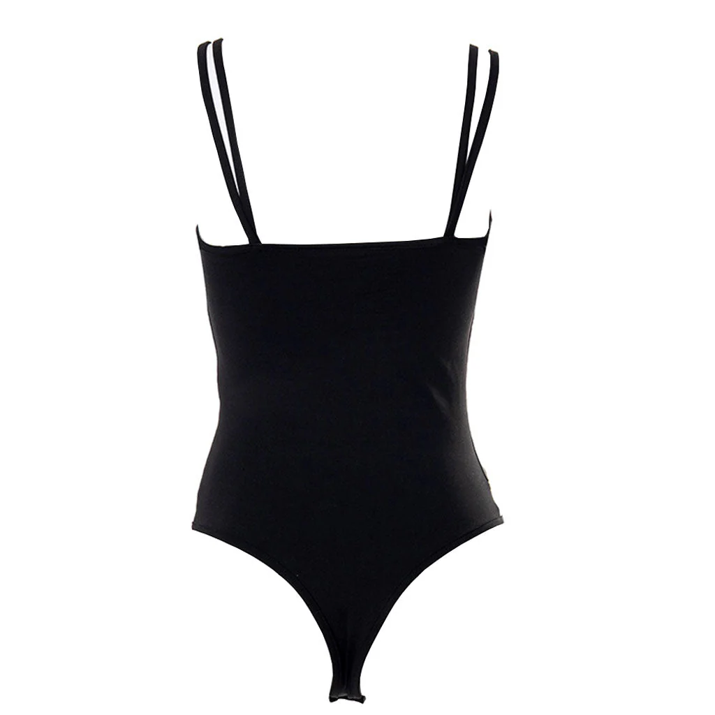 Fascinating Sheer Mesh Panel Double Strap High Cut Thong Bodysuit - Khaki - Image 4