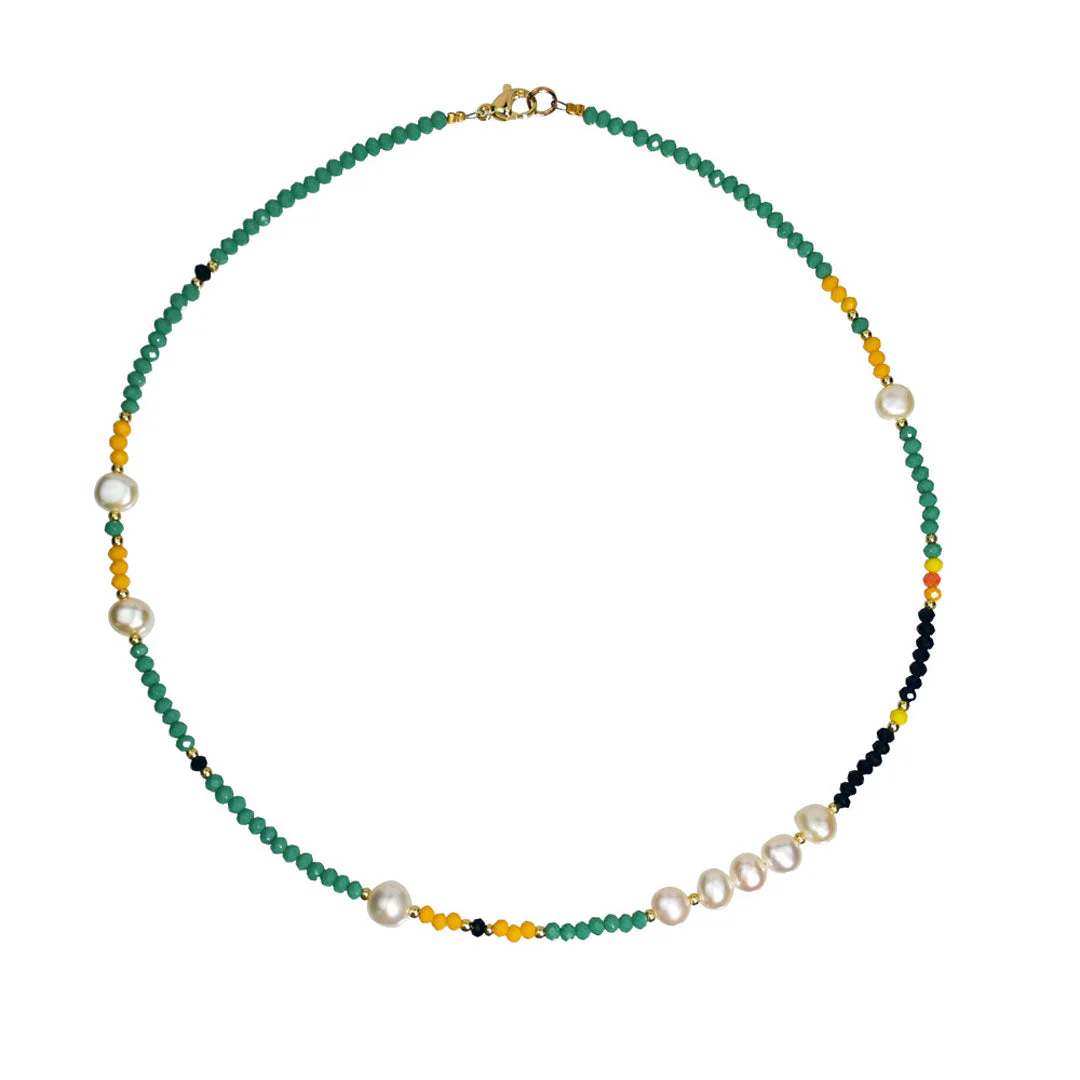 Faux Baroque Pearl Enamel Beaded Choker Necklace - Green - Image 2