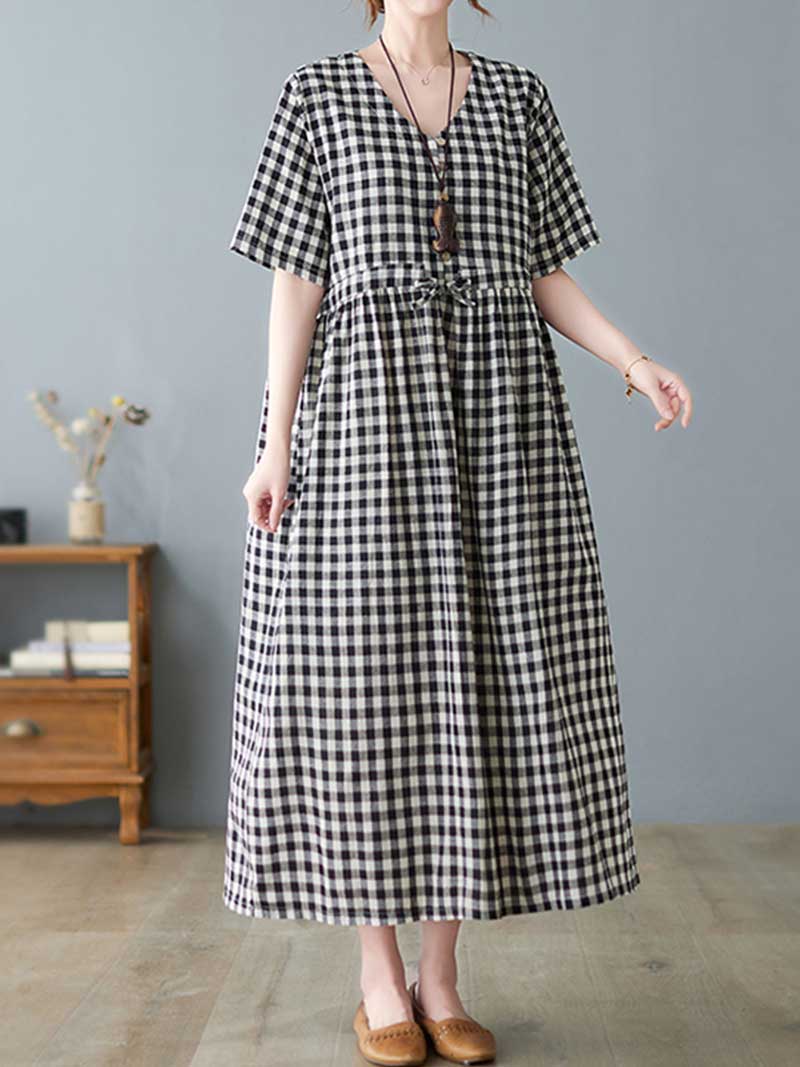 Feel Ambitious Plaid Cotton Smock Dress - Image 3