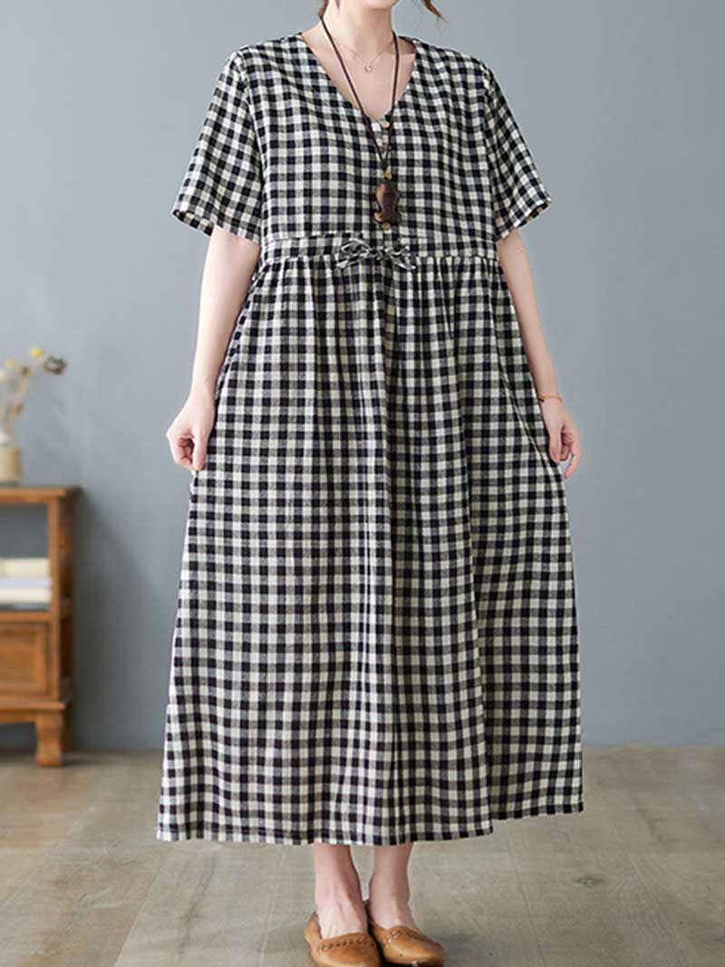 Feel Ambitious Plaid Cotton Smock Dress - Image 4