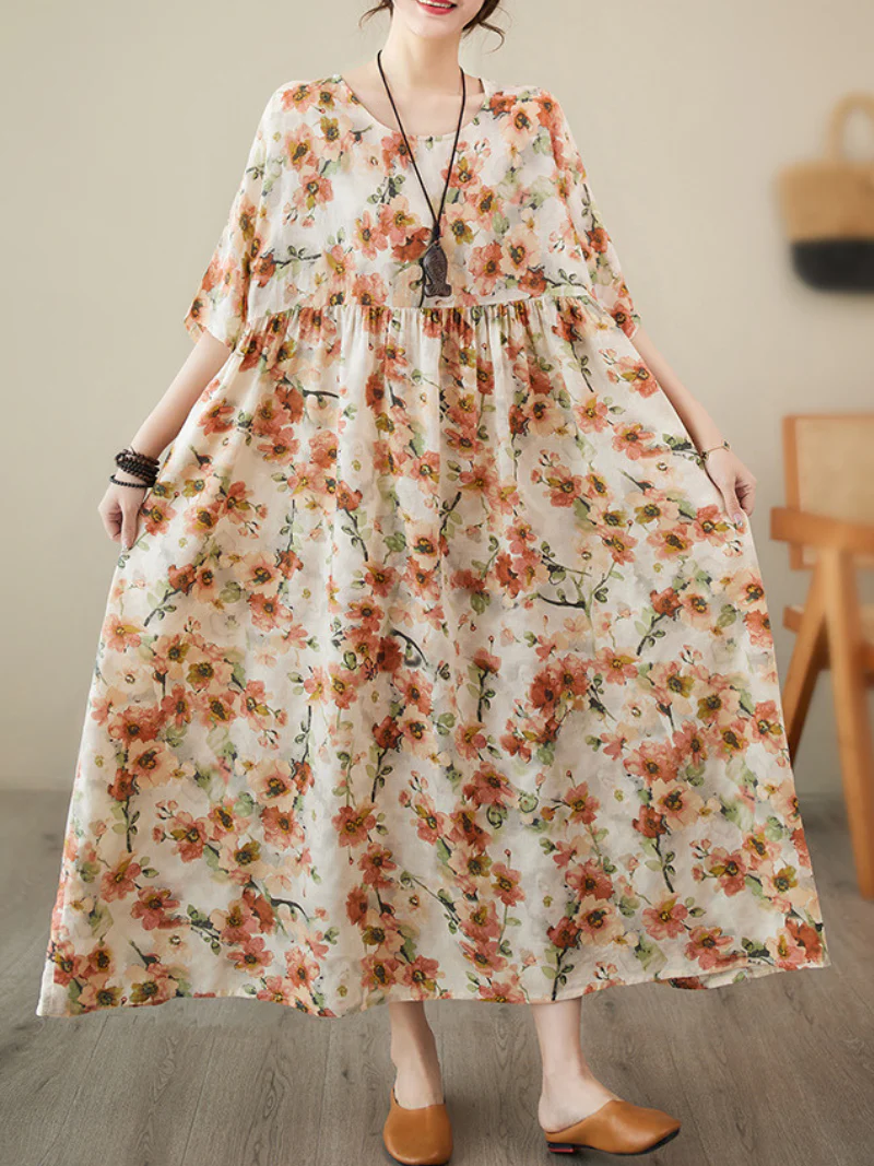 Feel My Love Round Neck Floral Smock Dress - Image 3