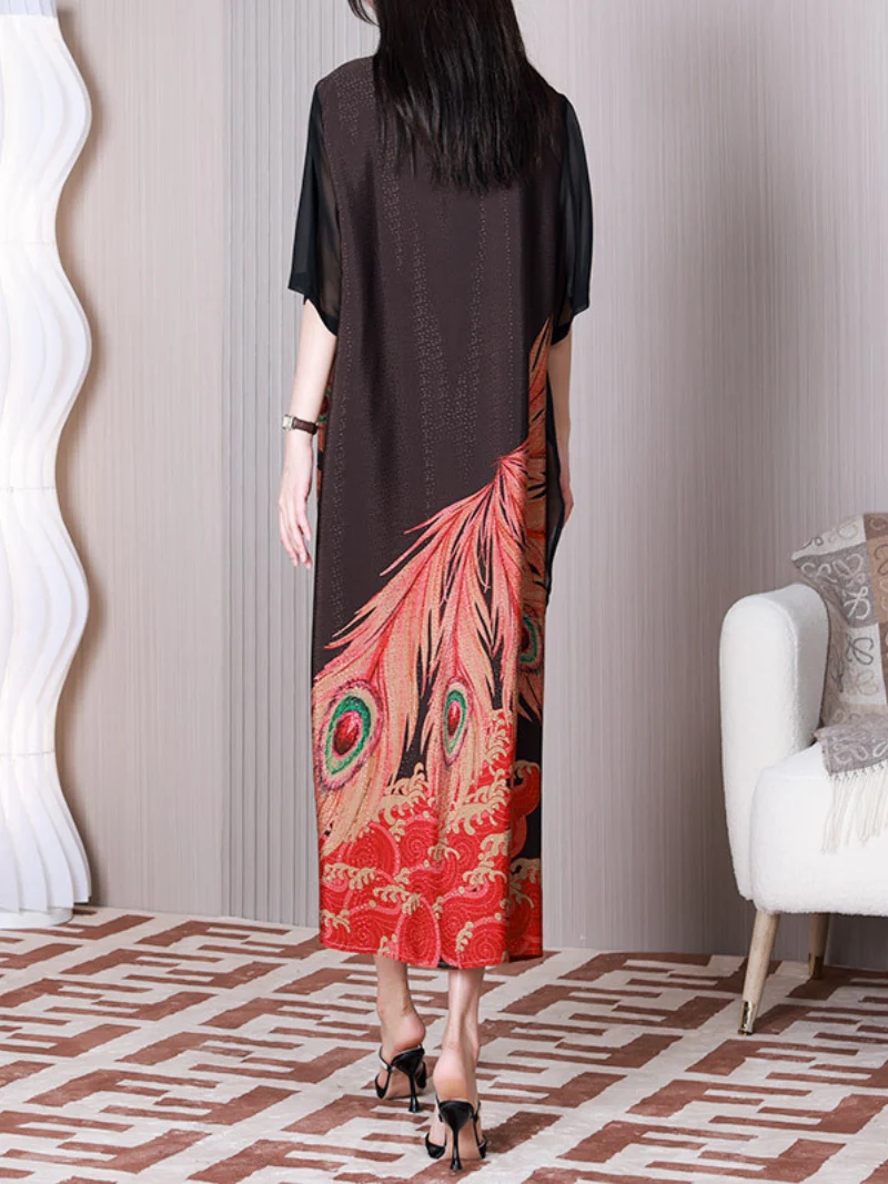 Feel The Love Round Neck Peacock A-line Dress - Image 3
