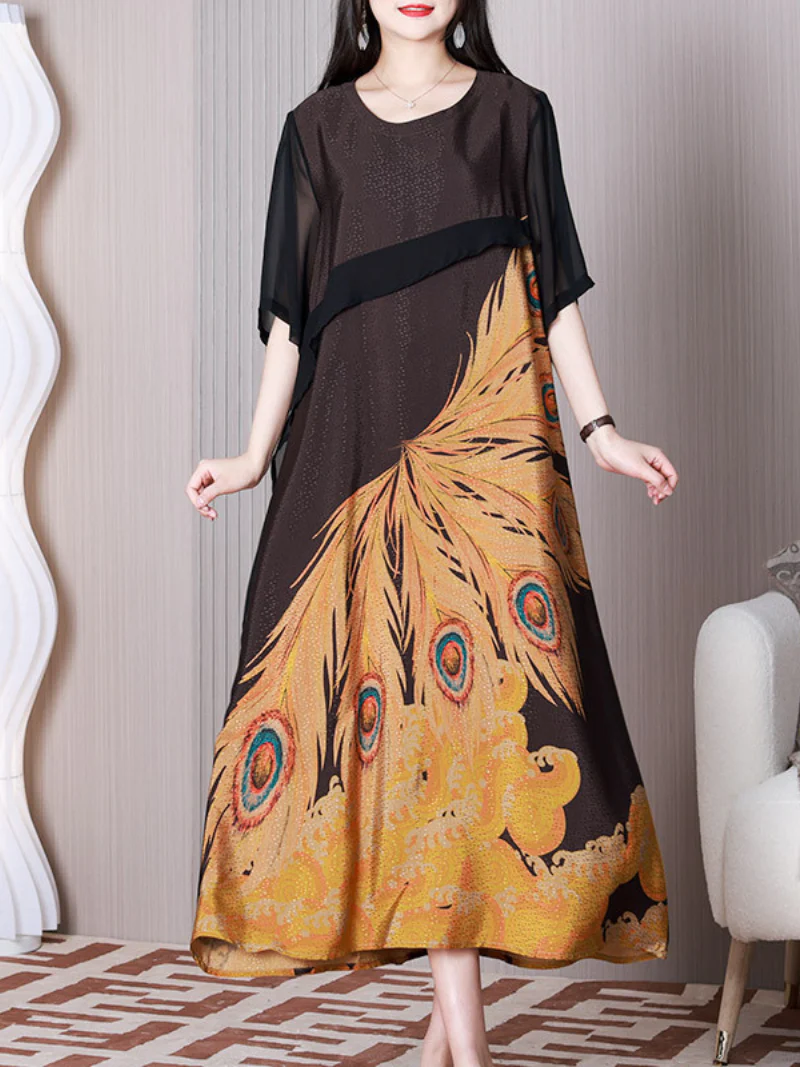 Feel The Love Round Neck Peacock A-line Dress - Image 4
