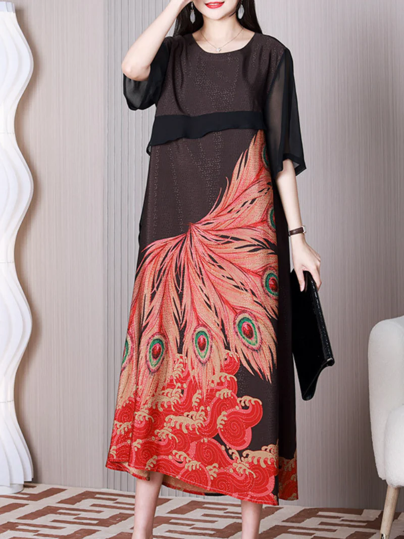 Feel The Love Round Neck Peacock A-line Dress - Image 5