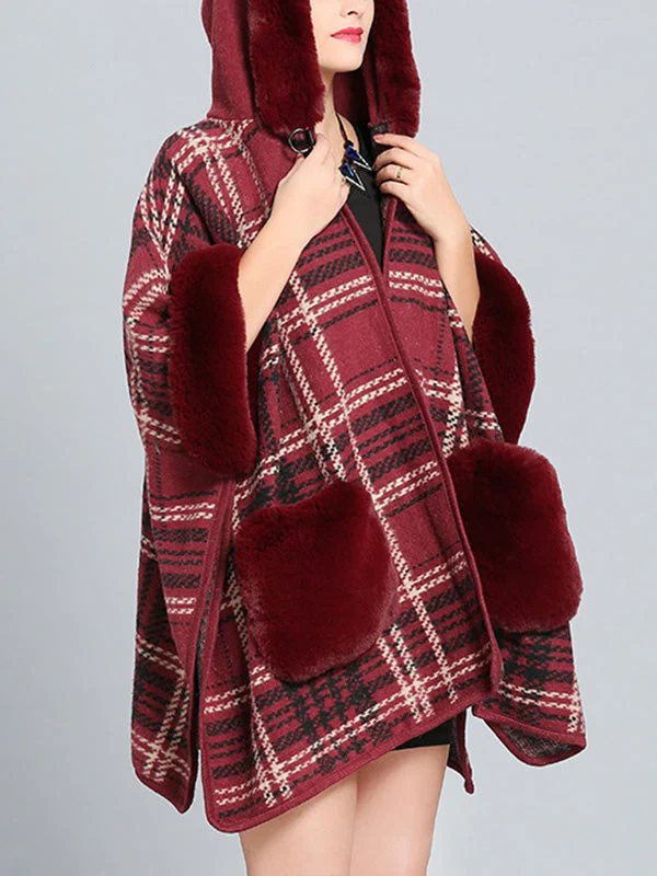 Feeling Fluffery Plaid Print Plus Size Cape Cardigan - Image 12